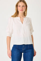 White Cotton Linen Tiana Blouse